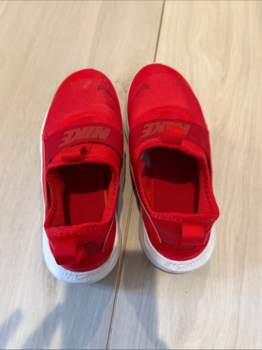 Nike Kids Flex Runner Slip-On Sneakers in Red and White, size 4
